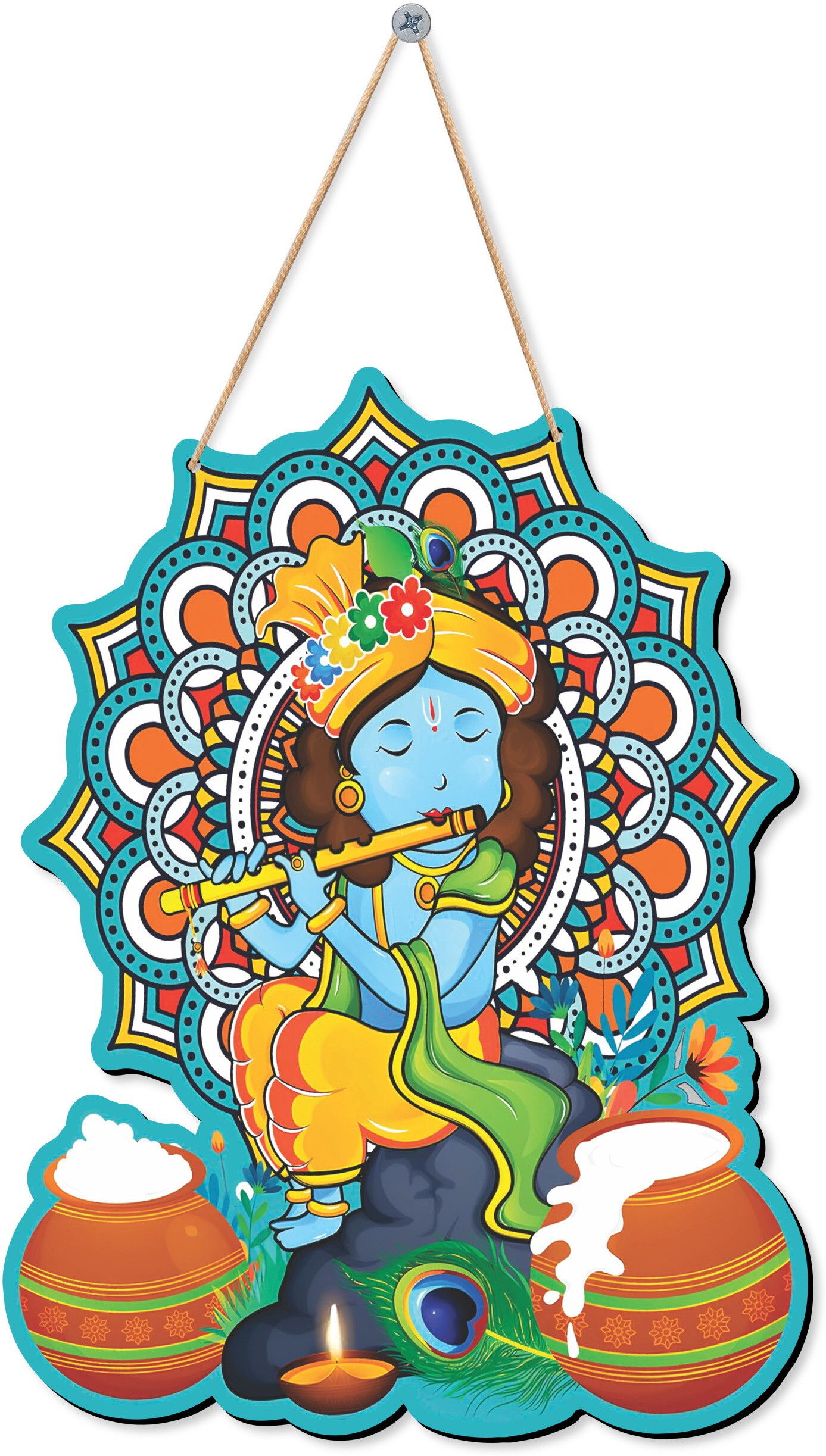 Hare Krishna Wall Hanging Wooden Art Decoration item for Living Room