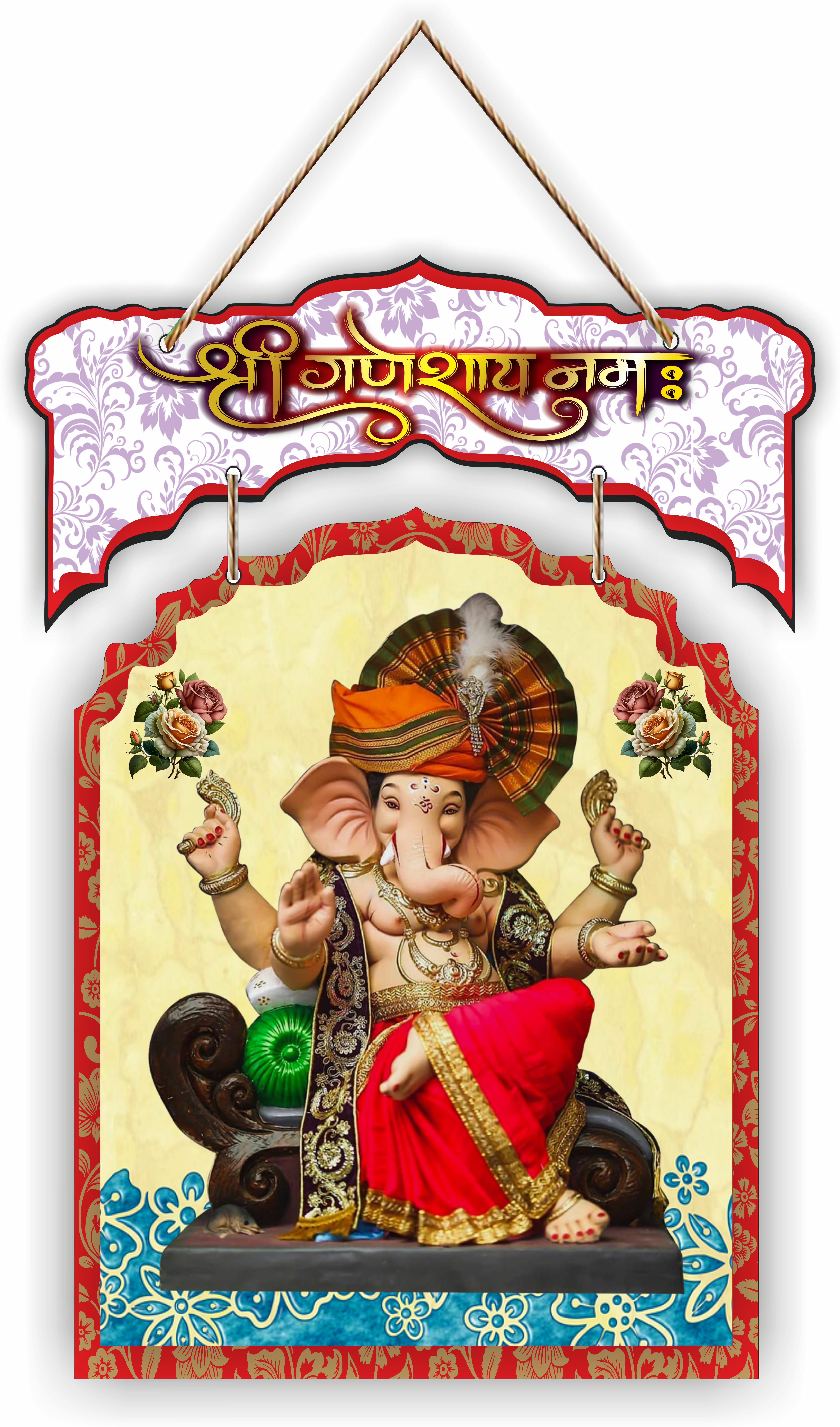 Lord Ganesha Wooden wall hanging for mandir and home wall decoration