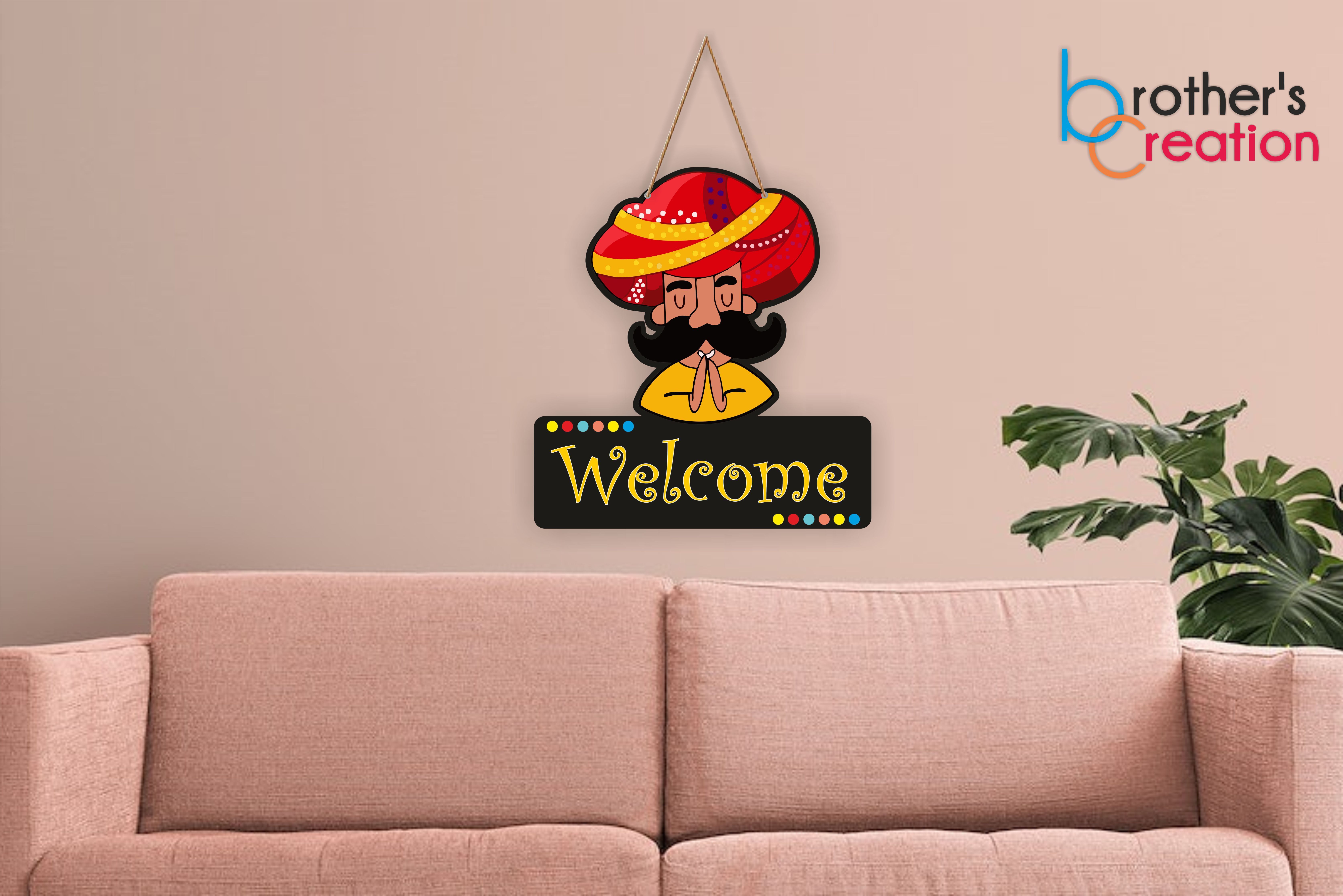 Welcome Rajasthani art wooden wall hanging for Home Decor wall decoration